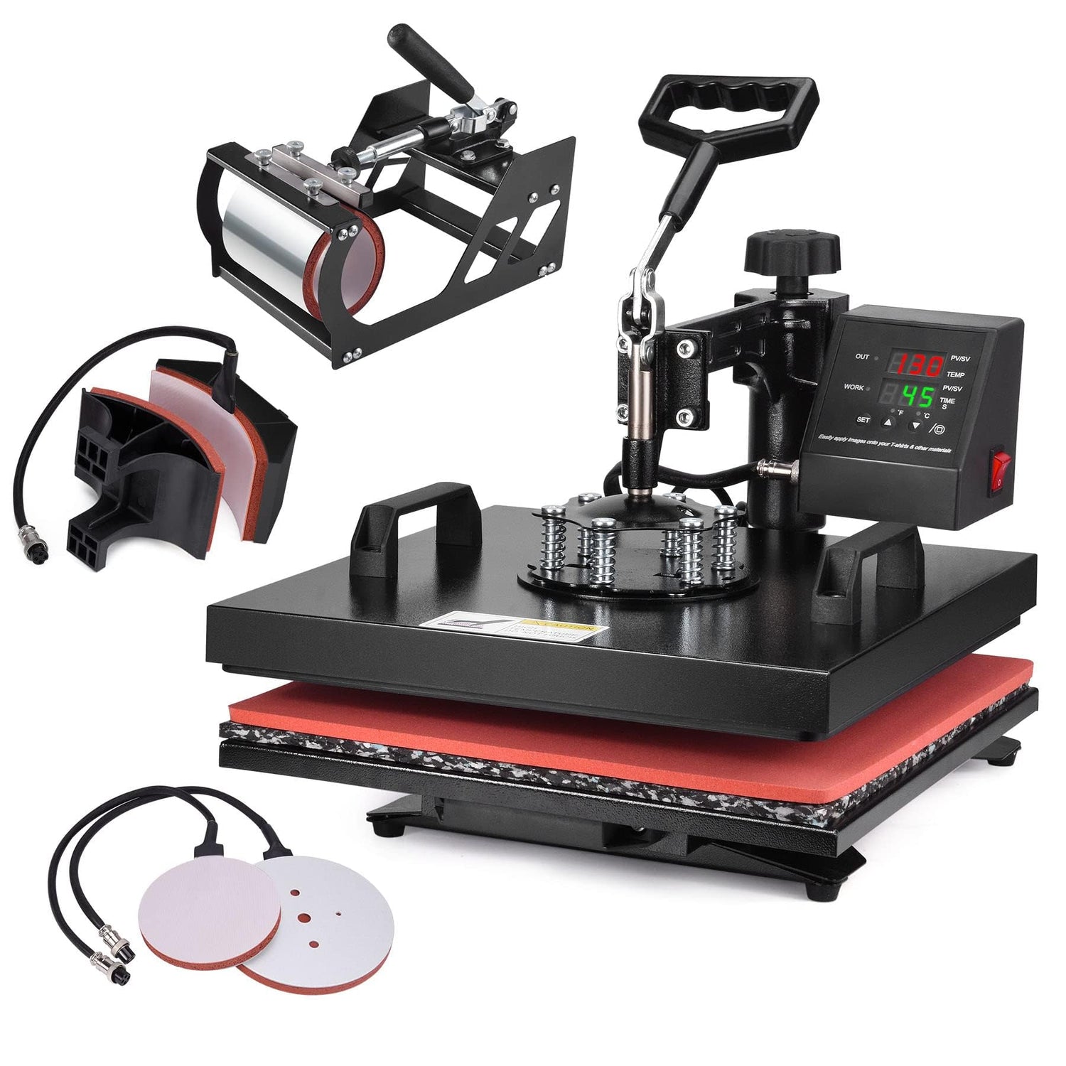 Slendor Heat Press 15x15 Inch 5 in 1 Heat Press Machine 360-Degree Swing Away Digital T Shirt Pressing Machine Multifunction Heat Transfer Slendor