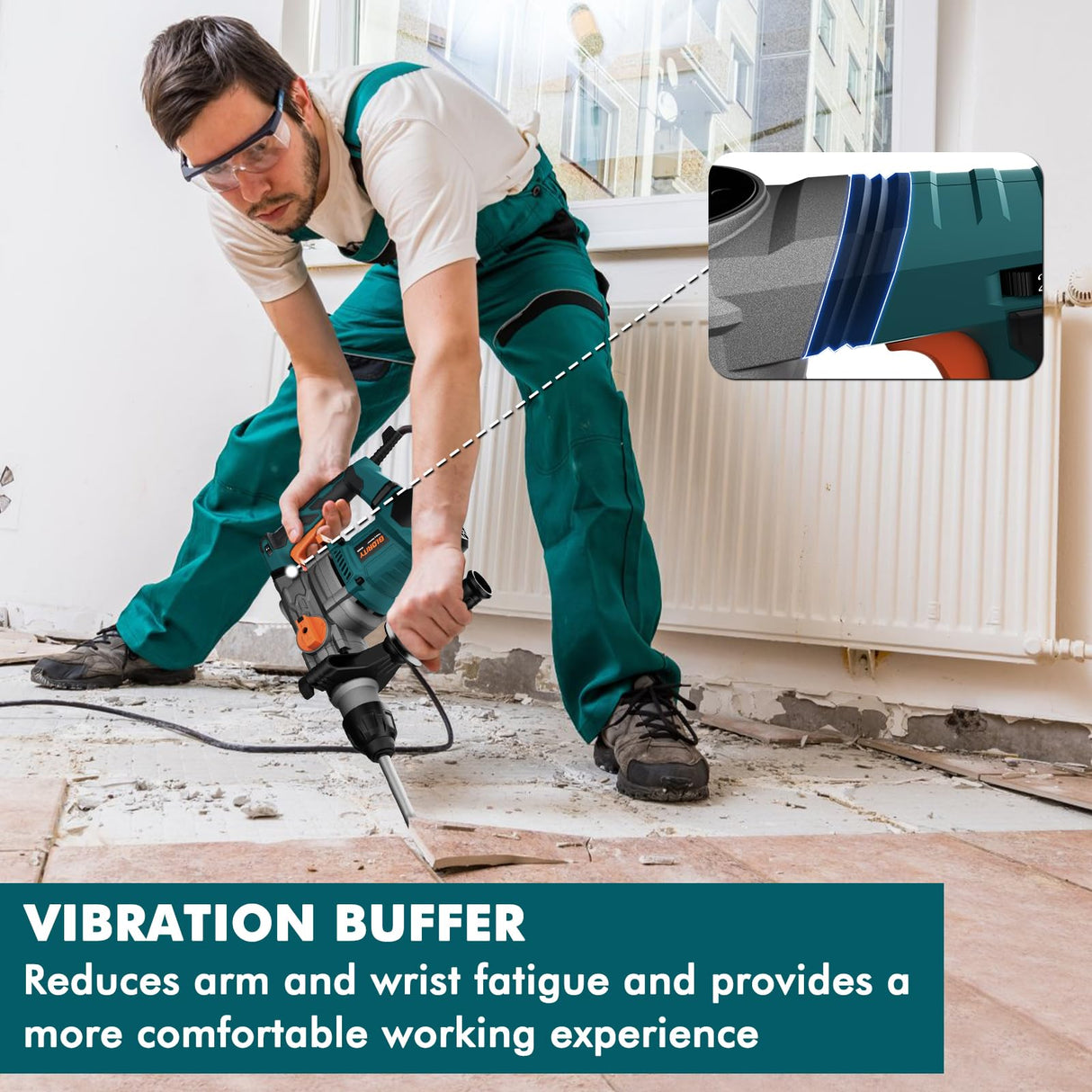 Glority 13 Amp Rotary Hammer Drill with Safety Clutch, Variable Speed, 5 Bits, Chisels GLORITY