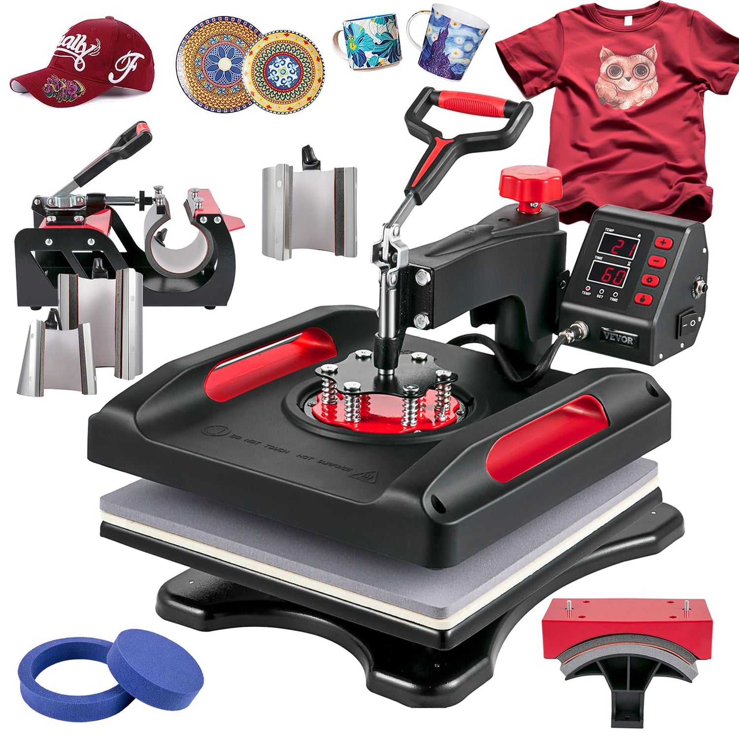 VEVOR Heat Press Machine 8 in 1 Combo 15x15 Inch, 360° Swing Away Digital Tshirt Press Machine, Clamshell Sublimation Heat Press for Printing T-Shirt VEVOR
