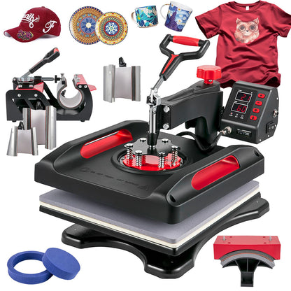 VEVOR Heat Press Machine 8 in 1 Combo 15x15 Inch, 360° Swing Away Digital Tshirt Press Machine, Clamshell Sublimation Heat Press for Printing T-Shirt