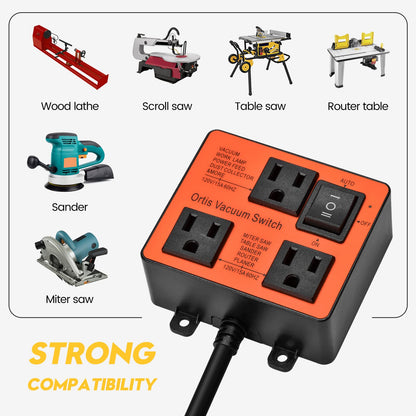 Automatic Vacuum Switch, Ortis Vacuum Switch for More Power Tools, Delay Vacuum On/Off to Prevent Circuit Overload and Tripping, Keep Your Workplace