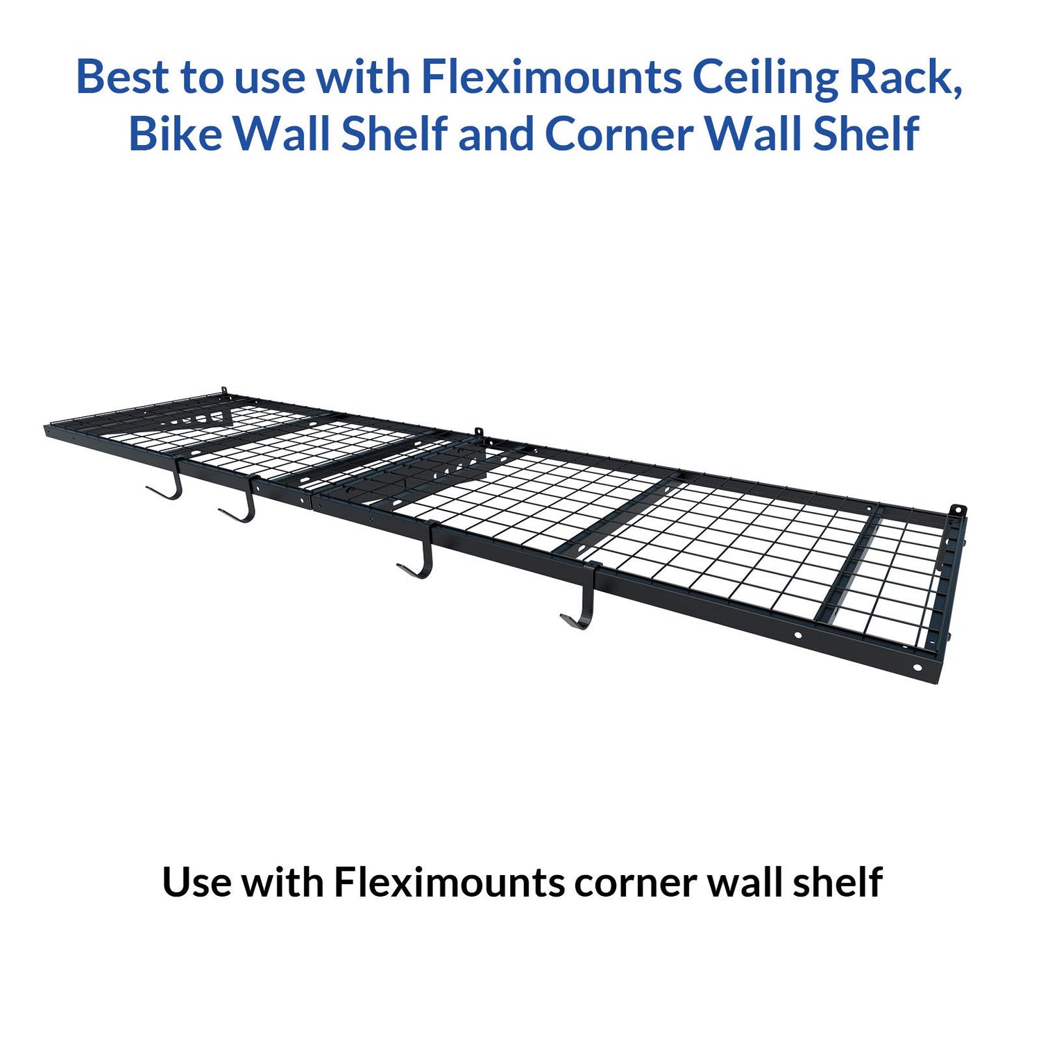 FLEXIMOUNTS 4-Pack Add-On Storage Rail Hook Accessory for Garage Ceiling Storage Rack and Wall Shelving, Black FLEXIMOUNTS
