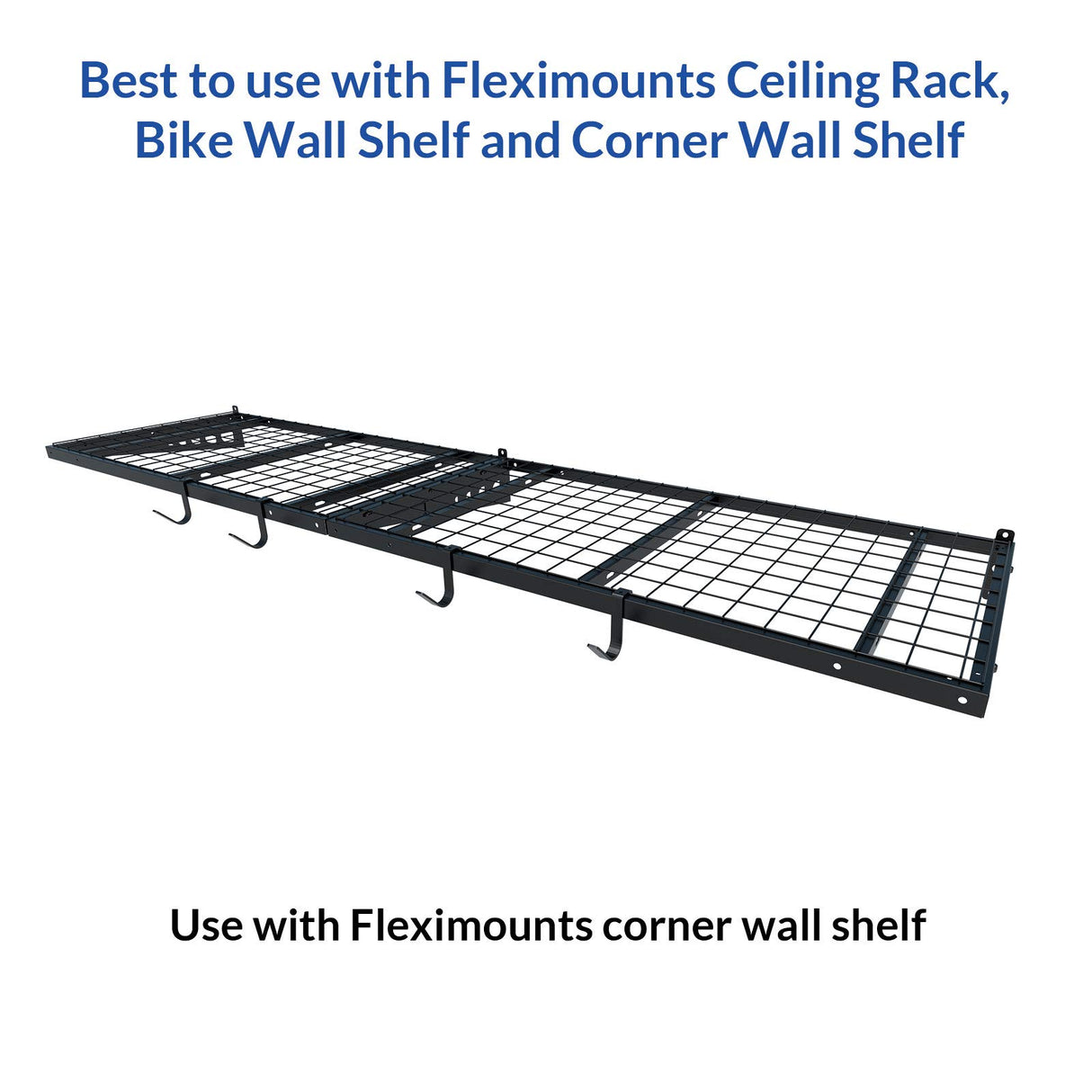 FLEXIMOUNTS 4-Pack Add-On Storage Rail Hook Accessory for Garage Ceiling Storage Rack and Wall Shelving, Black FLEXIMOUNTS