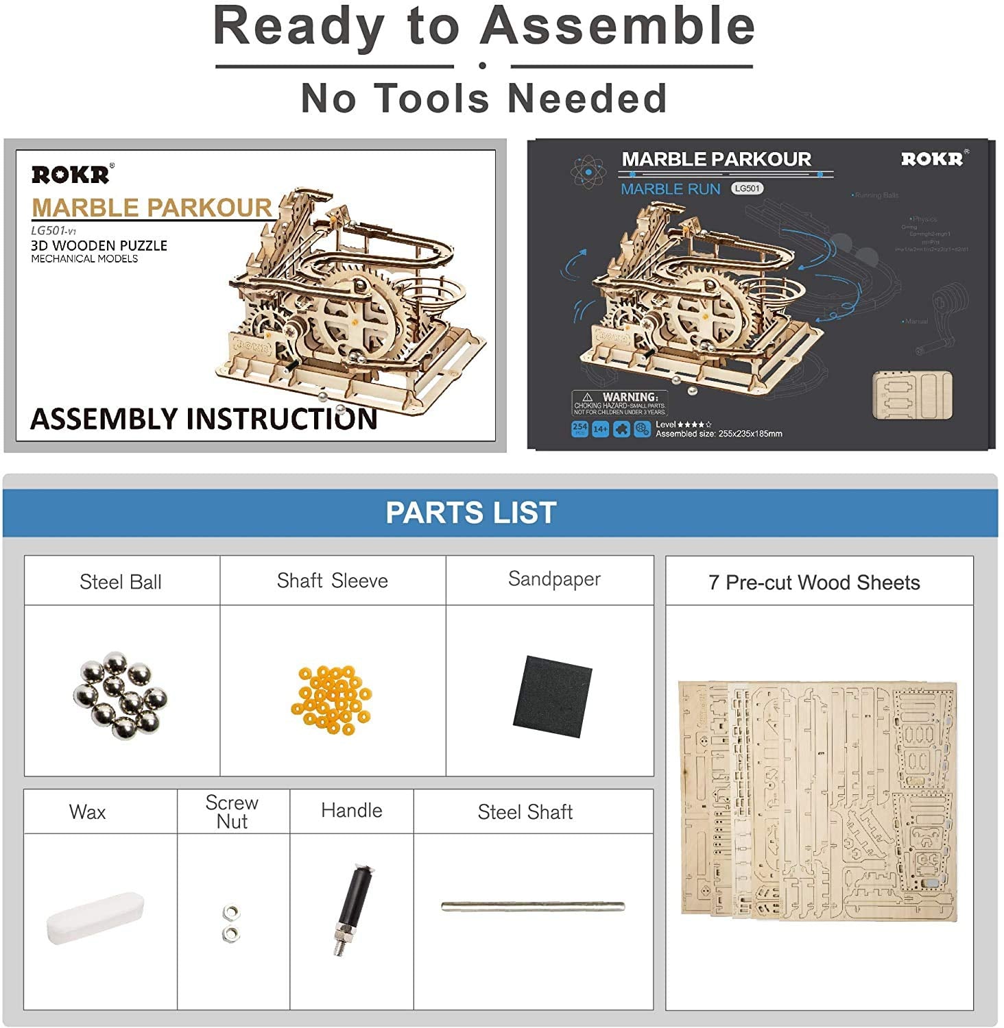 ROKR 3D Puzzles for Adults,Wooden Marble Run,3D Wooden Puzzles for Adults Kids Ages 12-14,Wood Puzzles Adult,Model Kits for Adults,STEM Projects for ROKR