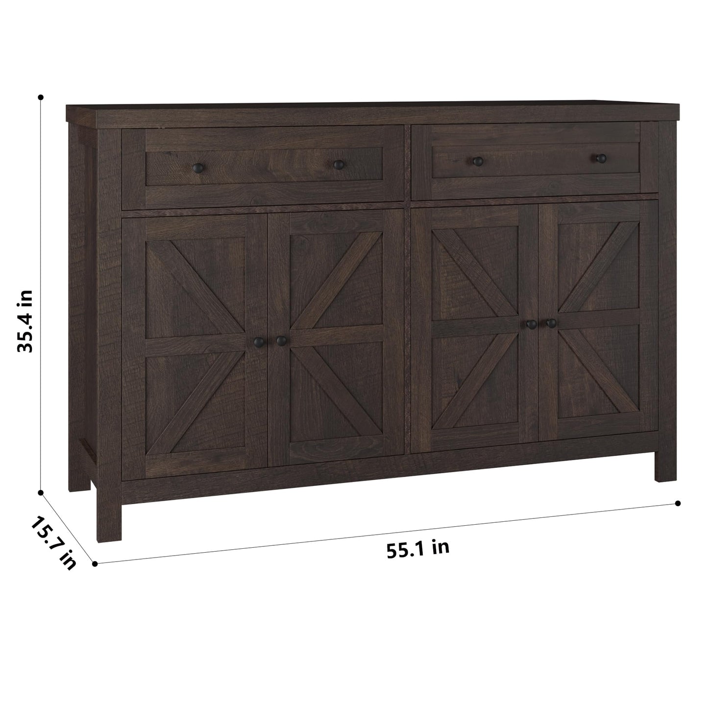 HOSTACK 55" Buffet Sideboard Cabinet with Storage, Modern Farmhouse Coffee Bar Cabinet with Drawers and Shelves, Barn Doors Storage Cabinet for