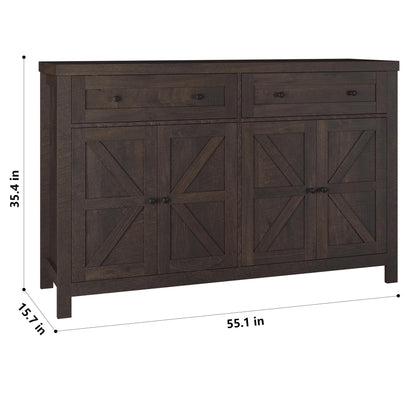 HOSTACK 55" Buffet Sideboard Cabinet with Storage, Modern Farmhouse Coffee Bar Cabinet with Drawers and Shelves, Barn Doors Storage Cabinet for