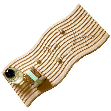 BLOFLO Decorative Tray Wave Shaped Natural Wooden Trays for Decor, Rustic Wood Serving Tray, Wood Decorative Trays for Coffee Table, Crystal Tray for BLOFLO STU