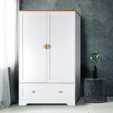 VINGLI Wide Wardrobe Closet, White Armoire Wardrobe with Hanging Rod, Shelves and Drawer, Freestanding Closet Wardrobe Cabinet, Armoires and VINGLI