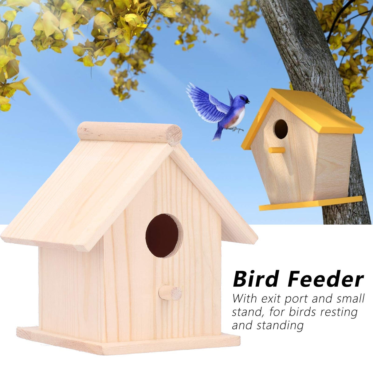 Bird Nests Decor Creative Ornament Bird House Wooden Outdoor Birds Nests Cage Garden Bird Feeder Box Solid Wood Bird Housewooden Small for Motheaten Yosoo