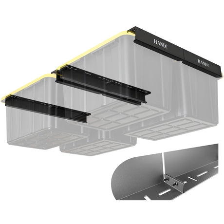 HANDT Overhead Garage Storage Rack, Ceiling Racks, Bin Organization System, Heavy Duty Metal Rack For Container, Supports Most Bins (Black, 4 Sets) HANDT