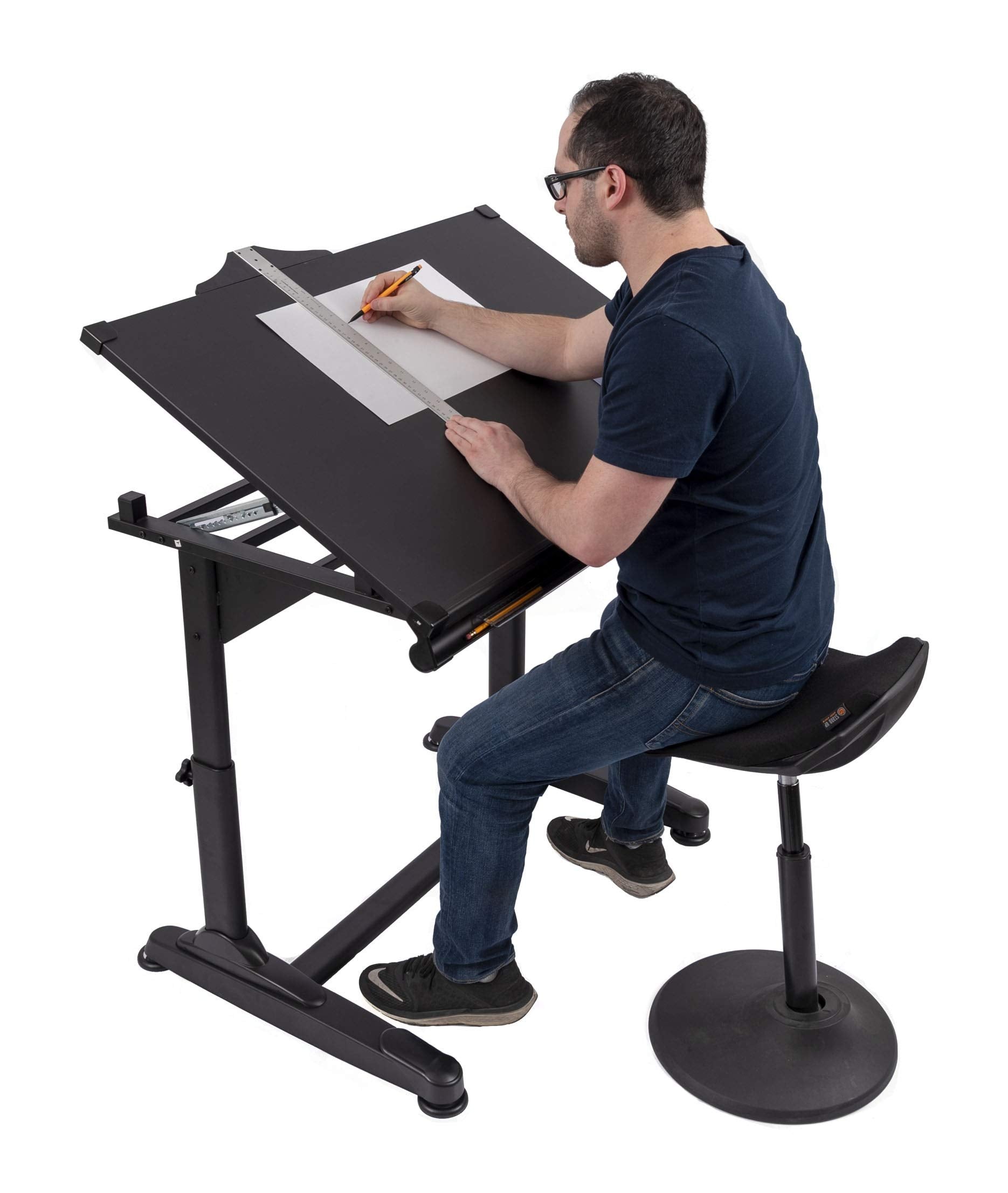 Stand Up Desk Store Adjustable Height and Angle Drafting Table Drawing Desk with Large Surface (Black Frame/Black Top, 40" W X 26" D) - WoodArtSupply