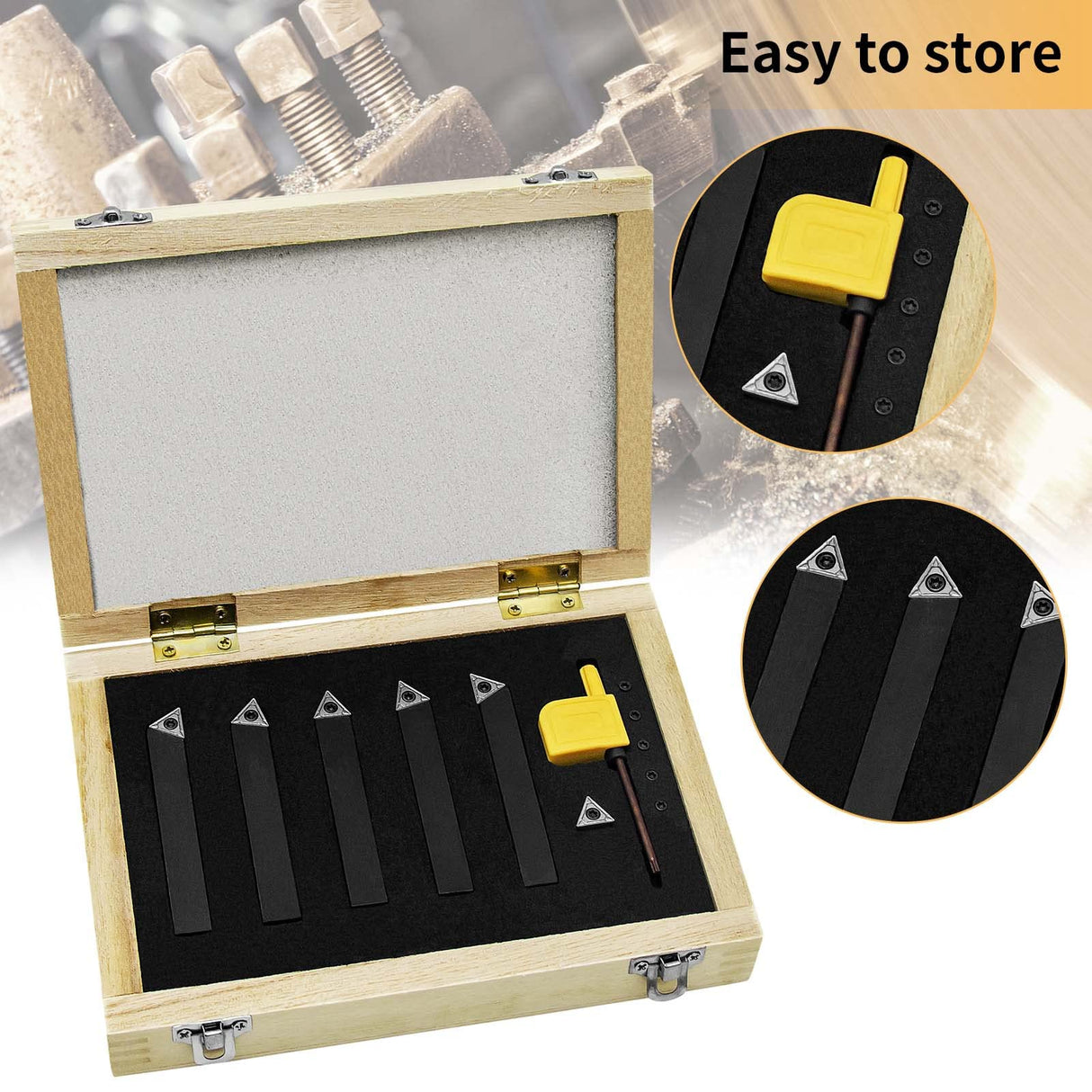 SENDUO 3/8" Indexable Carbide Turning Inserts Holder Set for Machining Lathes, 5 Pcs Set Metal Lathe Tools Inserts Bits with Carbide Inserts SENDUO