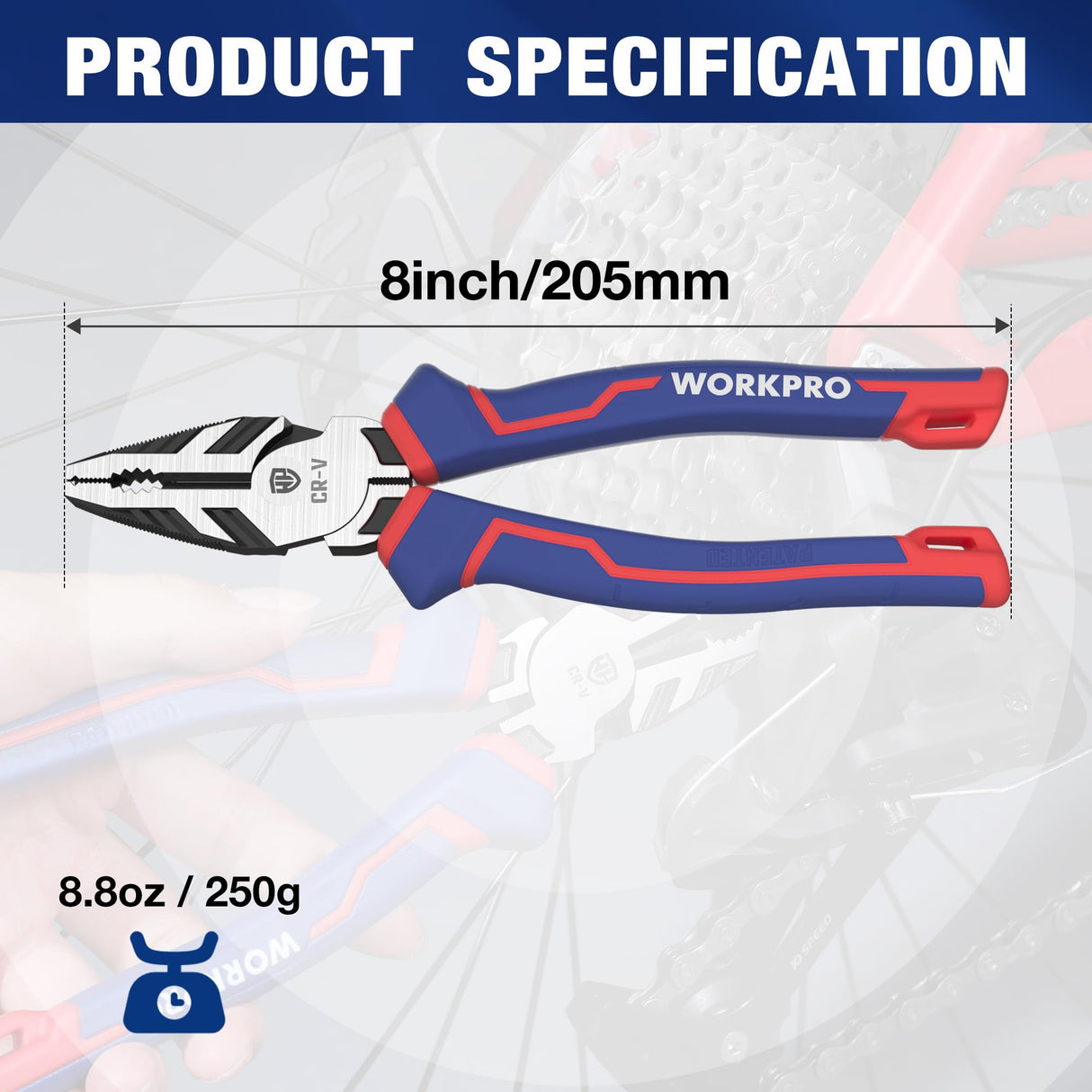 WORKPRO 8" Linesman PRO Screw Extractor Pliers(Combination Pliers) with Unique Non-slip Jaws, Stripped Screw Remover Tool, Lineman Pliers for Quickly WORKPRO