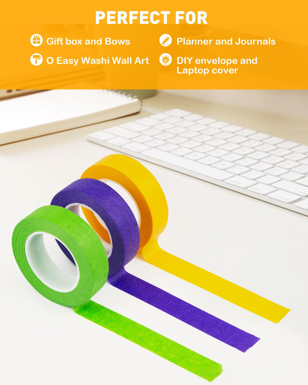XEHAHOSH Upgrade Colored Masking Tape 0.65 in x 45 Ft x 3 Roll. Colored Tape Set. Suitable for DIY Supplies, Enhanced Viscosity, Easy to Tear, No XEHAHOSH
