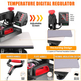 Pro Heat Press, 8 in 1 Heat Press Machine for T Shirts, 15 x 12 Inch Shirt Press Machine, 360-Degree Swing Away Heat Transfer Sublimation Shirt AKEYDIY