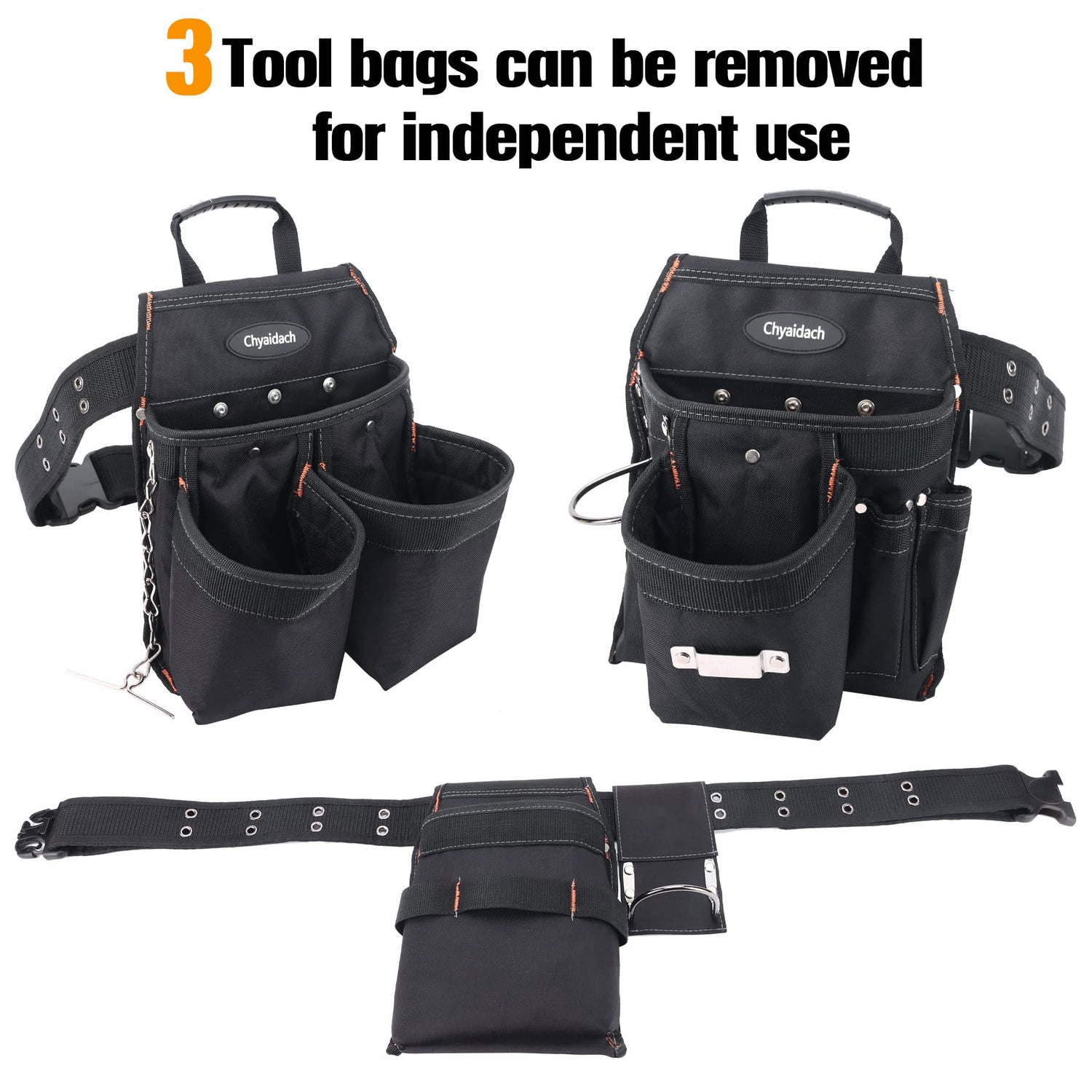 Chyaidach 16-Pockets Tool Belts for man with Suspenders, Detachable & Adjustable Tool Pouches Bag & Back Support Tool belt Combo For Chyaidach
