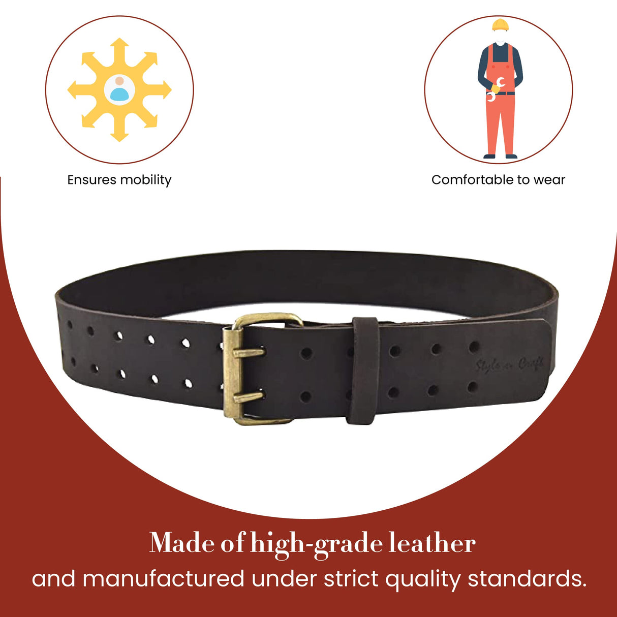 Style n Craft - 2" Wide Full-Grain Oiled Leather Work Belt, Durable and Rugged Belt, Dark Brown (#74052) - WoodArtSupply