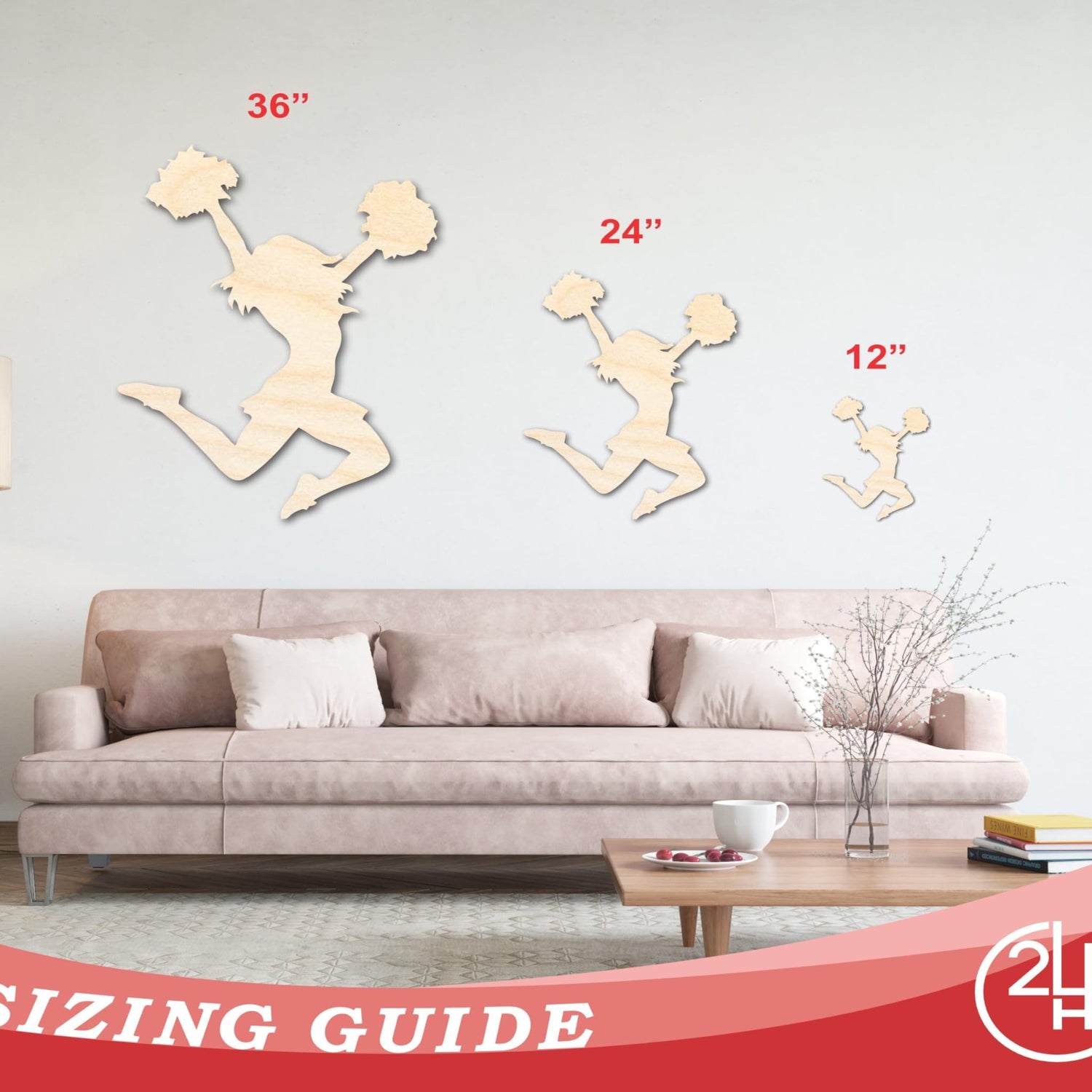 Unfinished Wood Cheerleader Silhouette | DIY Cheerleading Craft Cutout | up to 36" DIY 10" / 3/4" 24 Hour Crafts