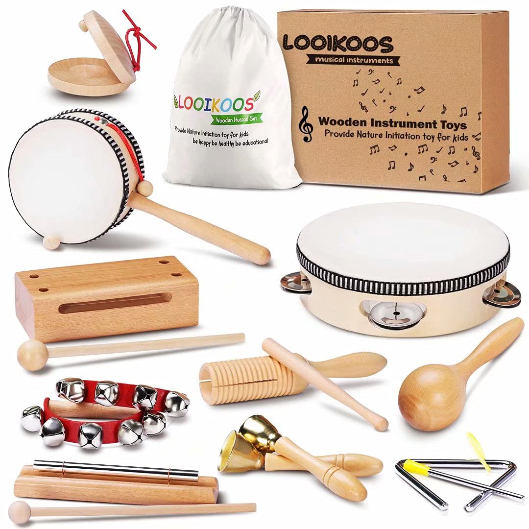 LOOIKOOS Toddler Musical Instruments Natural Wooden Percussion Instruments Toy for Kids Preschool Educational, Musical Toys Set for Boys and Girls - WoodArtSupply