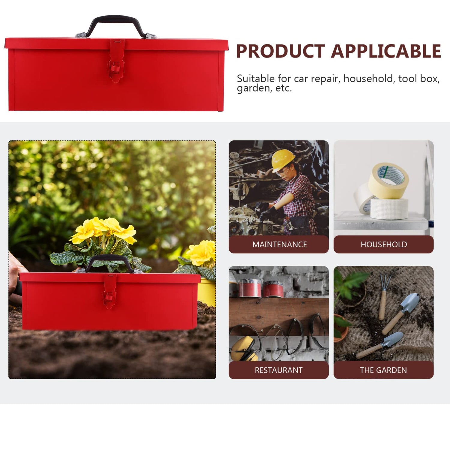 DOITOOL Red Metal Tool Box Iron Sheet Tool Box Metal Toolbox Red Metal Tool Storage Case Red Metal Lockable Tool Box, Multi-function Tool Organizer, DOITOOL