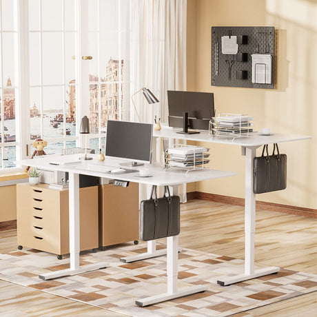 Furniwell Electric Height Adjustable Standing Desk Large Sit Stand up Desk Home Office Computer Desk 55 x 24 Inches Lift Table with T-Shaped Metal Furniwell
