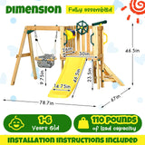 Motionchic 3 in 1 Wooden Swing Set Outdoor Playset Swing Set Kids Playground Playset with Baby Swing Seat, Toddler Slide, Captain's Wheel, Telescope, Motionchic