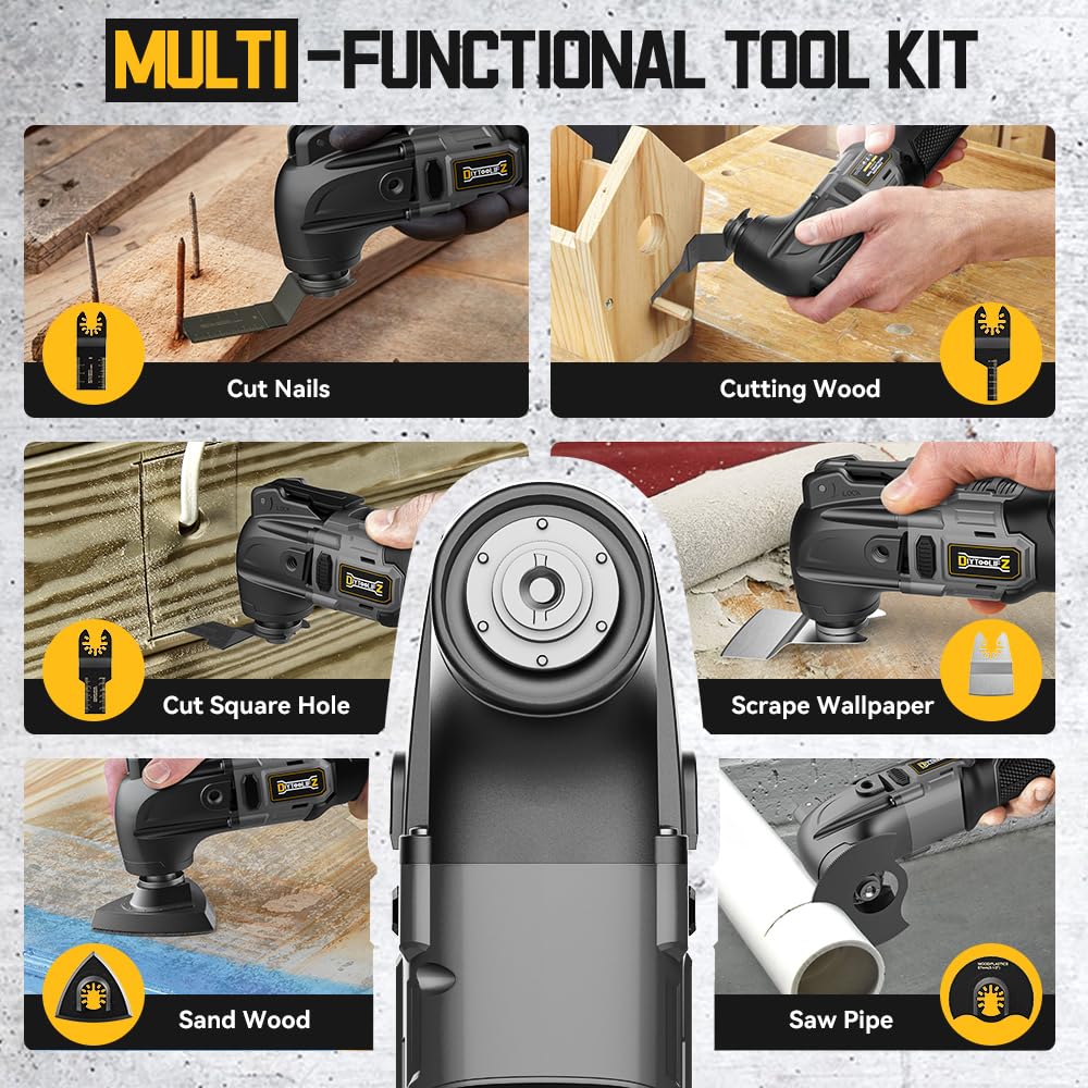 Cordless Oscillating Tool for Dewalt 20V Battery, 6 Variable Speed Brushless-Motor Tool, Oscillating Multi Tool Kit for Cutting Wood Drywall Nails