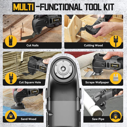 Cordless Oscillating Tool for Dewalt 20V Battery, 6 Variable Speed Brushless-Motor Tool, Oscillating Multi Tool Kit for Cutting Wood Drywall Nails - WoodArtSupply