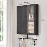 Keebofly Wall Mounted Jewelry Organizer With Rustic Wood Large Space Jewelry Cabinet, Holder, Storage Box for Necklaces, Earrings, Bracelets, Ring Keebofly