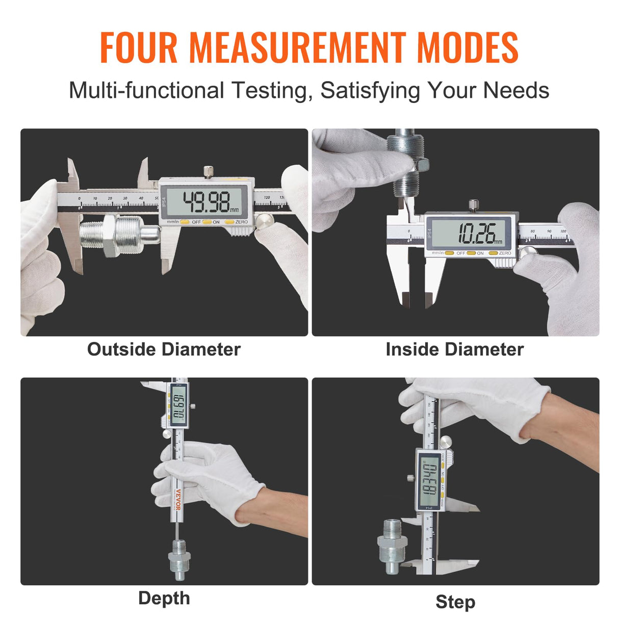 VEVOR Digital Caliper, Calipers Measuring Tool 0-6", Electronic Micrometer Caliper with Large LCD Screen, IP54 Waterproof & 4 Measurement Modes, Inch VEVOR