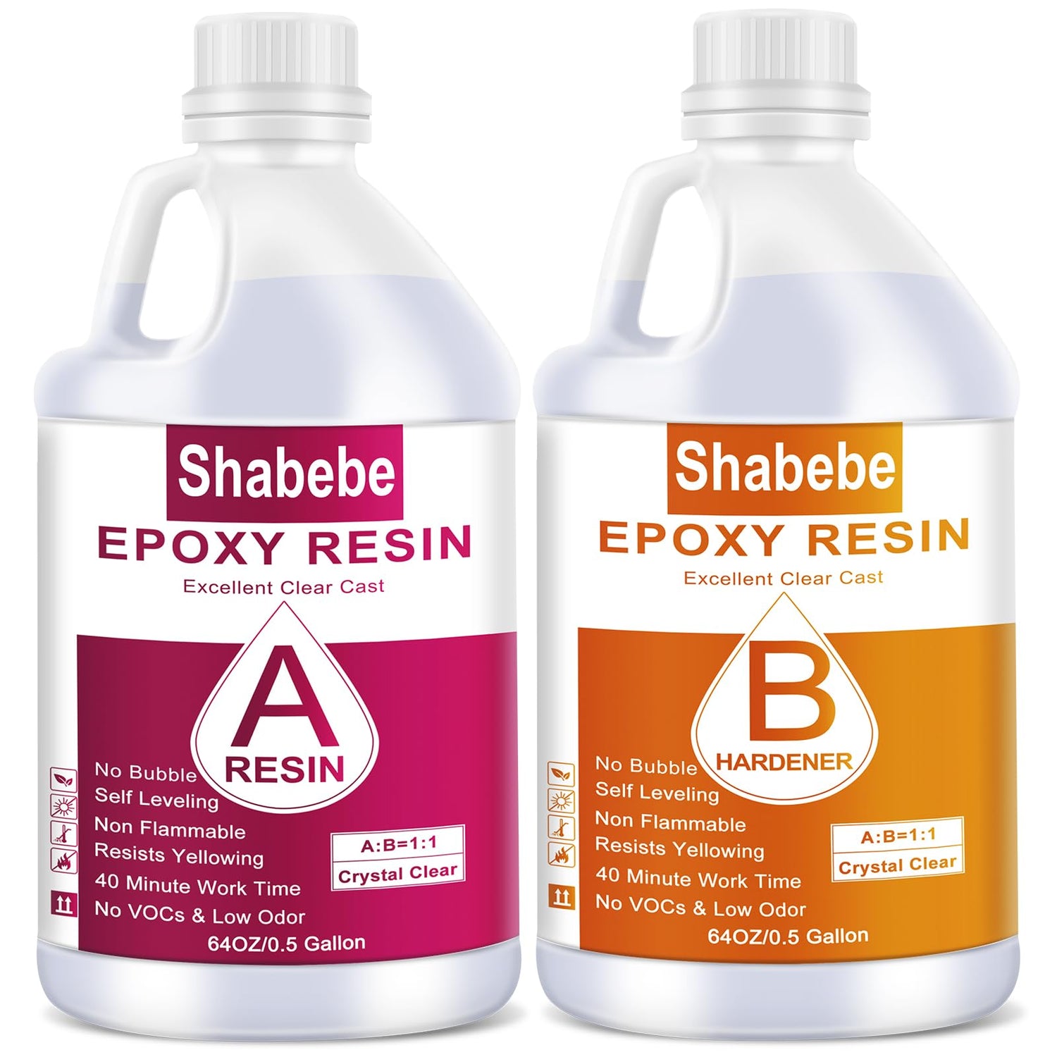 Epoxy Resin, 1Gallon/128OZ Resin Kit, Epoxy Resin Crystal Clear, Not Yellowing and No Bubble Self Leveling Easy Mix 1:1 Casting & Coating for DIY Shabebe