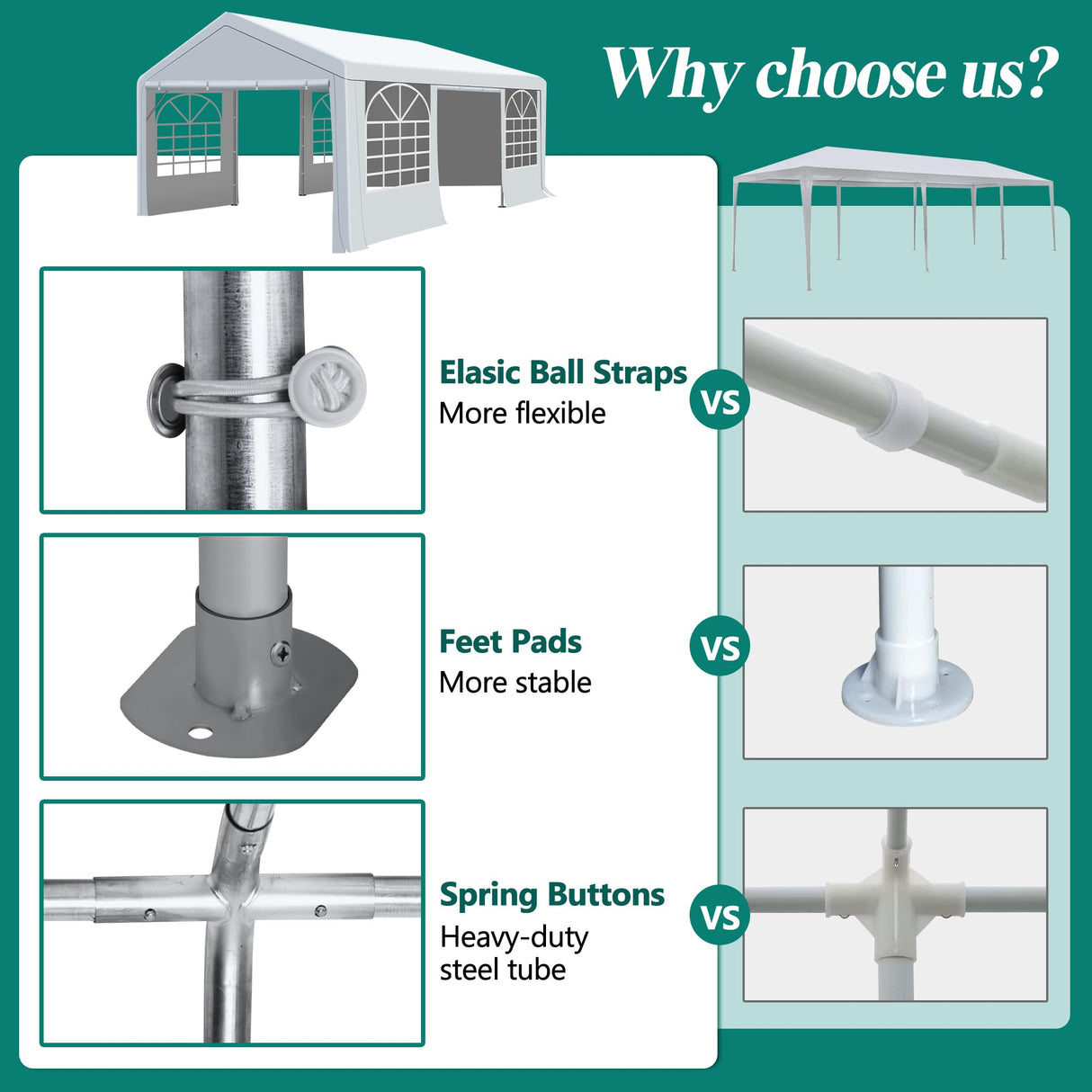 GARTOO 13' x 20' Canopy Party Tent & Carport - Heavy Duty Outdoor Wedding Gazebo with 4 Sand Bags, Event Shelter Canopy for Outdoor Event, Wedding, GARTOO