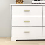 Modern 6 Drawer Wood Dresser, Wood Lateral Chest of Drawers Storage Organizer with Wide Drawers & Metal Gold Handles for Bedroom, Living Room, Panana