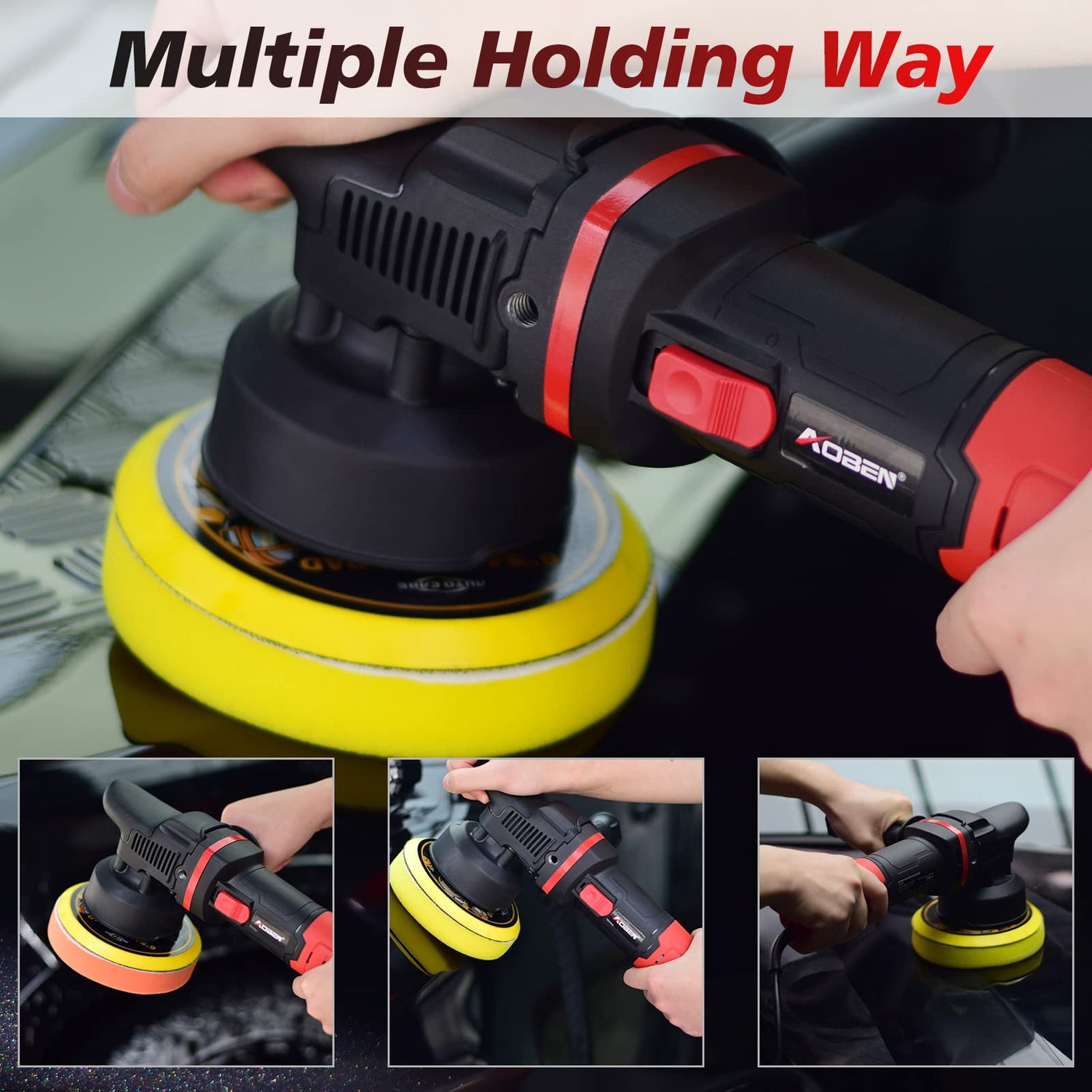 AOBEN Car Buffer Polisher,6 inch Dual Action Polisher,Random Buffer Polisher kit with 6 Variable Speed 1000-4500rpm,Detachable Handle,4 Buffing Pads AOBEN