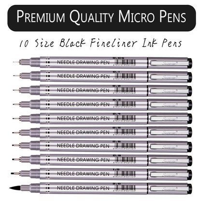 PANDAFLY Precision Micro-Line Pens, 10 Size Black Micro-Pen Fineliner Ink Pens, Waterproof Archival Ink Pens Multiliner Pens for Artist Illustration, - WoodArtSupply