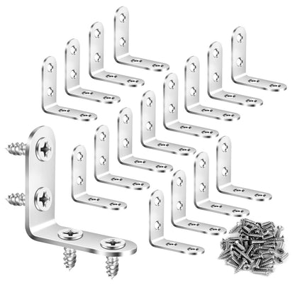 16PCS L Brackets Corner Braces Pndbnq 304 Stainless Steel 90 Degree Right Angle Brackets Waterproof Metal Shelf Support Brackets for DIY Wood Frame