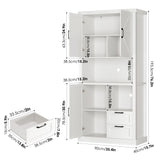 HOSTACK 76" Tall Farmhouse Kitchen Pantry Cabinet, Kitchen Hutch Bar Cabinet with Drawers & Shelves, Large Wood Storage Cabinet with Barn Doors & HOSTACK