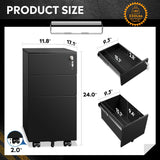 DEVAISE 3 Drawer Vertical File Cabinet, Mobile Filing Cabinet with Slim Width for Home Office, Black DEVAISE
