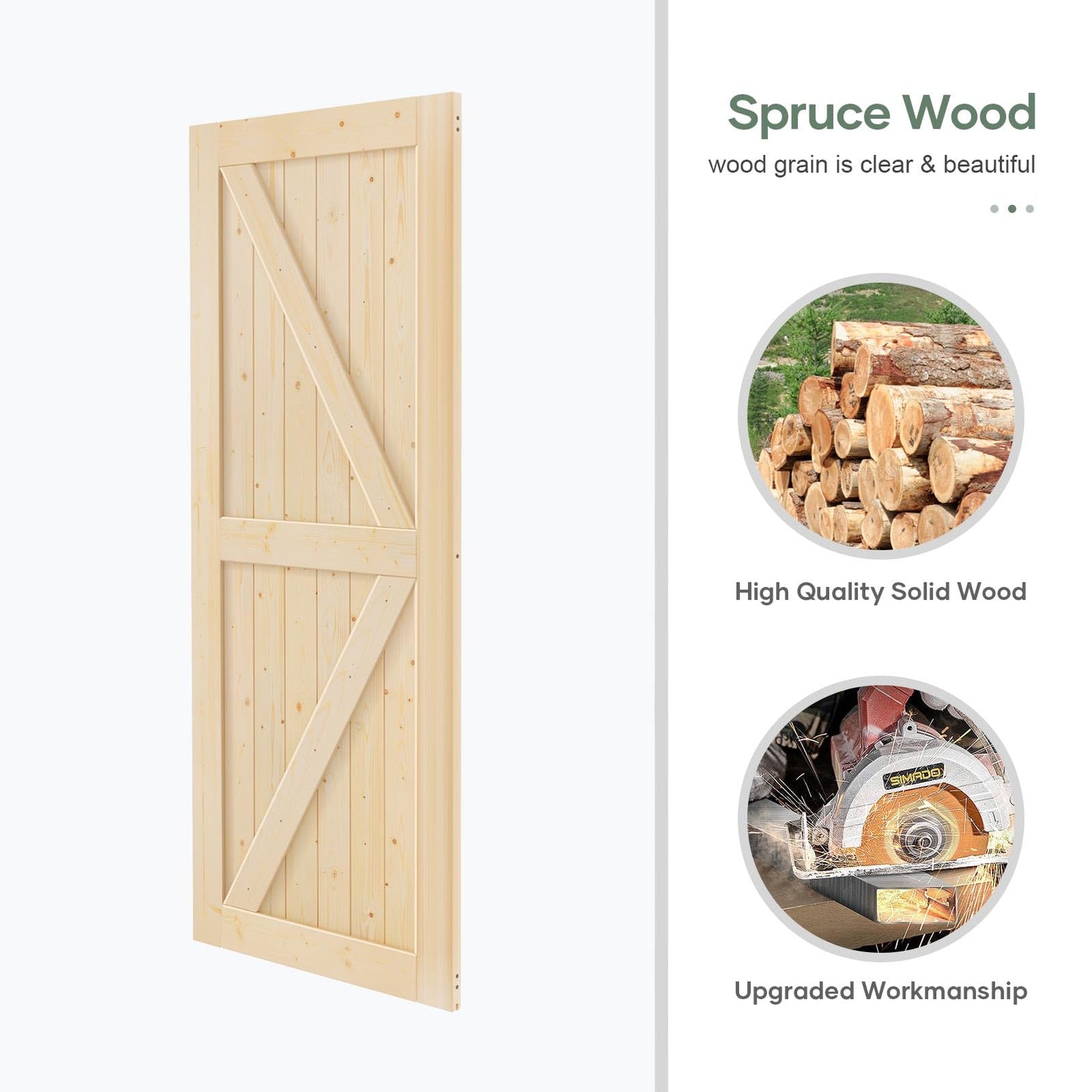 ROYMELO 36x84 inch Sliding Barn Wood Door Slab with 6.6ft Hardware Kit, Requires Simple DIY Assembly - WoodArtSupply