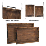 LIBWYS Rustic Wooden Serving Trays with Handle-Set of 2-Decorative Nesting Food Board Platters for Breakfast, Coffee Table/Butler (Large LIBWYS