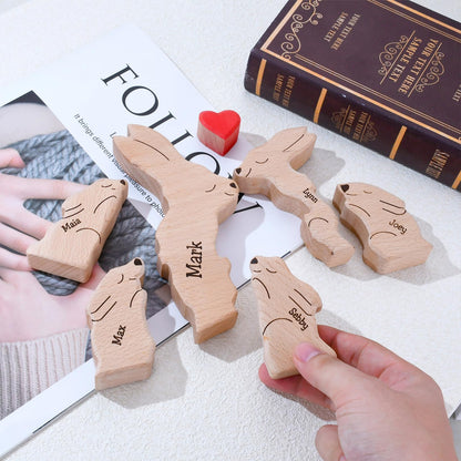 Personalized Wooden Bear Puzzle with 2-8 Names Custom Family Name Puzzle Customized Wooden Puzzle Gifts for Christmas - WoodArtSupply