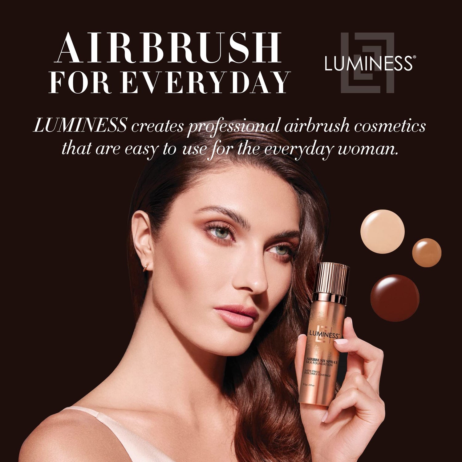 LUMINESS Silk Airbrush Spray Foundation Makeup Starter Kit - Full Coverage Foundation, Primer & Dual-Sided Buffing Brush - Buildable, Anti-Aging LUMINESS