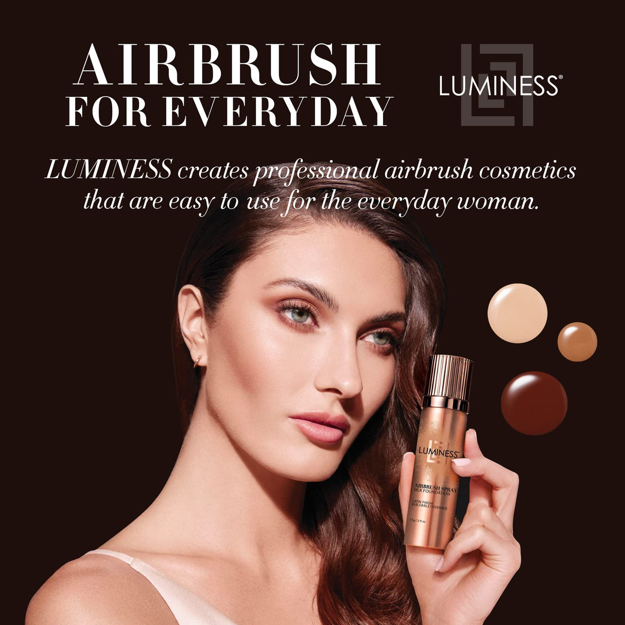 LUMINESS Silk Airbrush Spray Foundation Makeup Starter Kit - Full Coverage Foundation, Primer & Dual-Sided Buffing Brush - Buildable, Anti-Aging LUMINESS