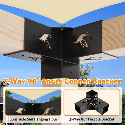 WICHEMI Pergola Kit, 4x4 Pergola Bracket Kit 3-Way Right Angle Corner Bracket with Pergola Post Base for 4x4 (Actual: 3.82x3.82) Lumber DIY Wood - WoodArtSupply