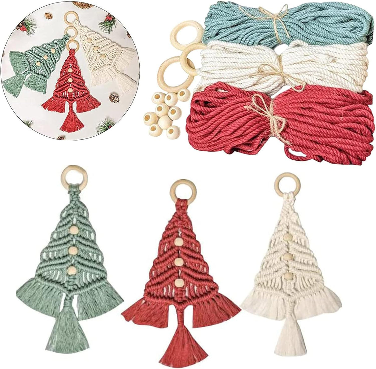 3PCS Christmas Tree Macrame Kit, Christmas Macrame Woven Tree DIY Kit, Woven Macrame Christmas Trees DIY Wall Hangings, Macrame Kits for Adults Panmall