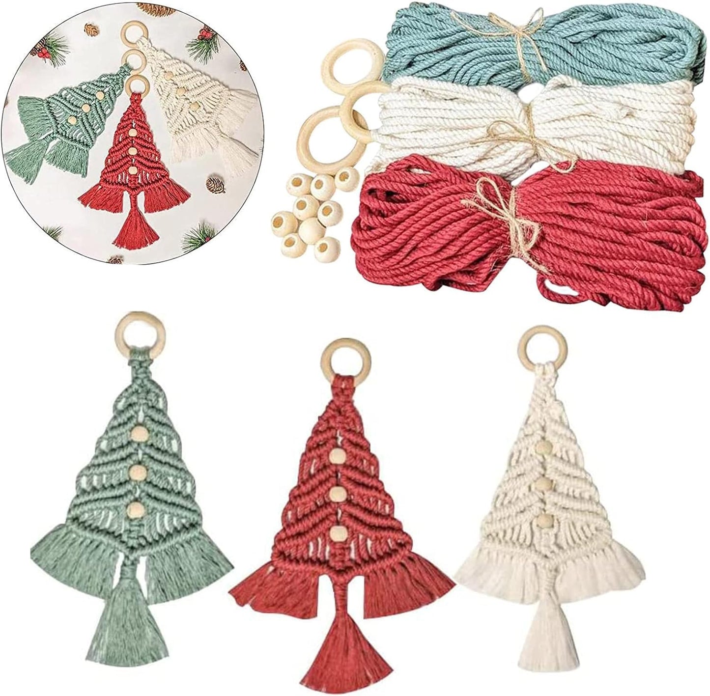 3PCS Christmas Tree Macrame Kit, Christmas Macrame Woven Tree DIY Kit, Woven Macrame Christmas Trees DIY Wall Hangings, Macrame Kits for Adults - WoodArtSupply