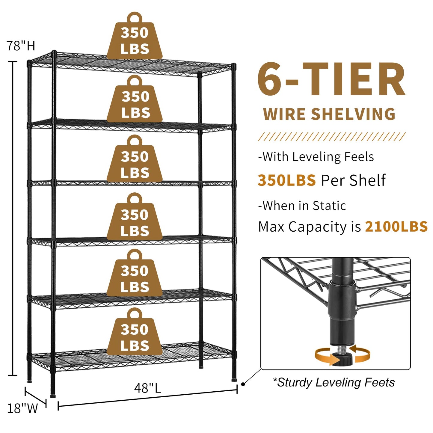 YYkokocat 6-Tier Wire Shelving Unit 2100Lb Capacity Adjustable Storage Shelves Heavy Duty Storage Rack with Wheels NSF Metal Shelf for Closet Kitchen - WoodArtSupply