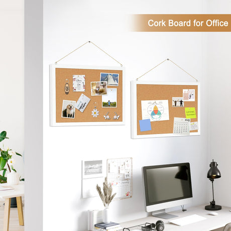 AMUSIGHT 2-Pack Double-Sided Cork Board, 16" x 12" Hanging Wood Framed Small Bulletin Board, Picture Display Vision Board Kit Corkboards for Wall AMUSIGHT