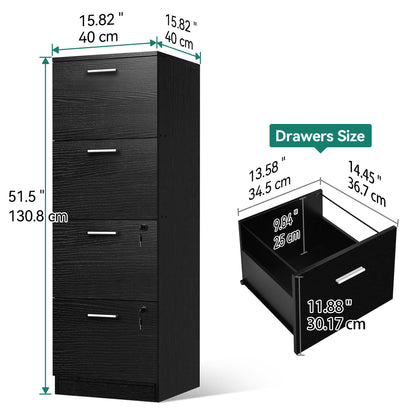 DWVO 4-Drawer File Cabinet with Lock, Filing Cabinet for Letter A4-Sized Files, Upgraded, Black