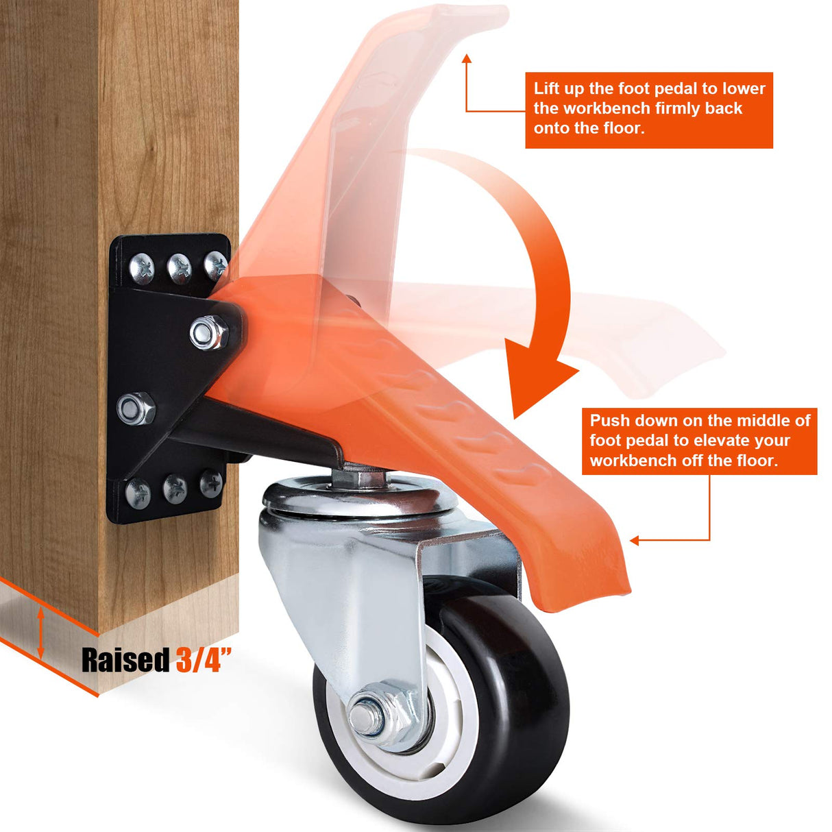 Ronlap Workbench Casters Kit 880 Lbs Capacity, 3" Extra Heavy Duty Retractable Casters 4 Pack, Side Mounted Adjustable Table Stepdown Casters Ronlap